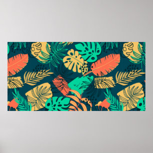 Handgezeichnetes tropisches Flachmuster. Palm-Blät Poster