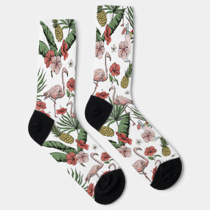 Handgezeichnetes tropisches Flamingo-Blumenmuster Socken