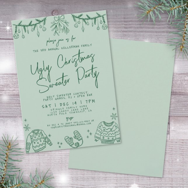Handgezeichnetes Weihnachts-Ugly-Sweater-Party Einladung (Hand Drawn Christmas Ugly Sweater Party Invitation)