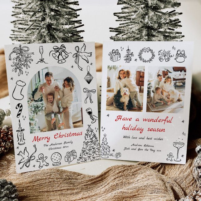 Handgezeichnetes Weihnachtskarten Foto Doodle Holi Feiertagskarte (Von Creator hochgeladen)