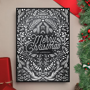 Handgezeichnetes Weihnachtslaub Schwarze Kreide Fo Feiertagskarte