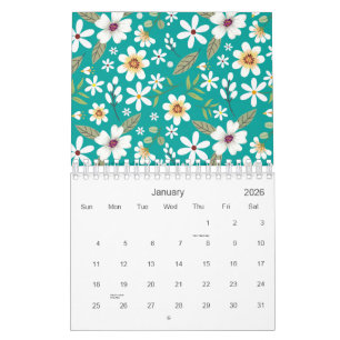 Handgezeichnetes weißes Blumenmuster 2026 Kalender