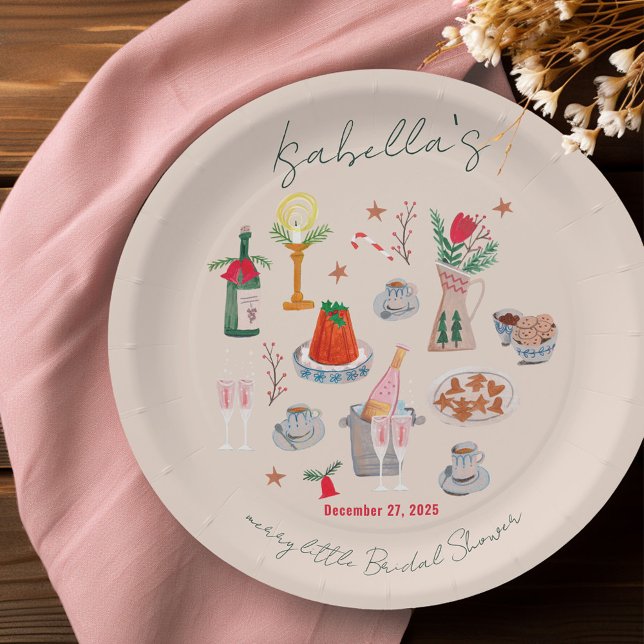Handgezeichnetes weißliches Brautparty Pappteller (Hand Drawn Whimsical Merry Little Bridal Shower Paper Plates)