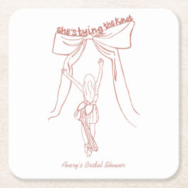 Handgezeichnetes Whimsical Coquette Bow Brautparty Rechteckiger Pappuntersetzer