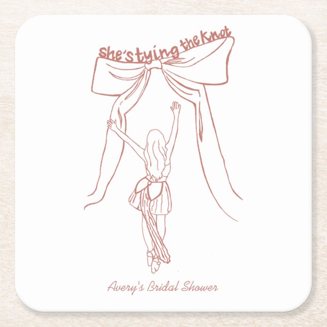 Handgezeichnetes Whimsical Coquette Bow Brautparty Rechteckiger Pappuntersetzer (Vorderseite)