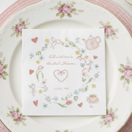 Handgezeichnetes Whimsical Tee-Brautparty Serviette
