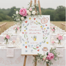 Handgezeichnetes Whimsical Tee Brautparty Willkomm Poster