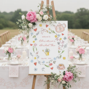 Handgezeichnetes Whimsical Tee Brautparty Willkomm Poster