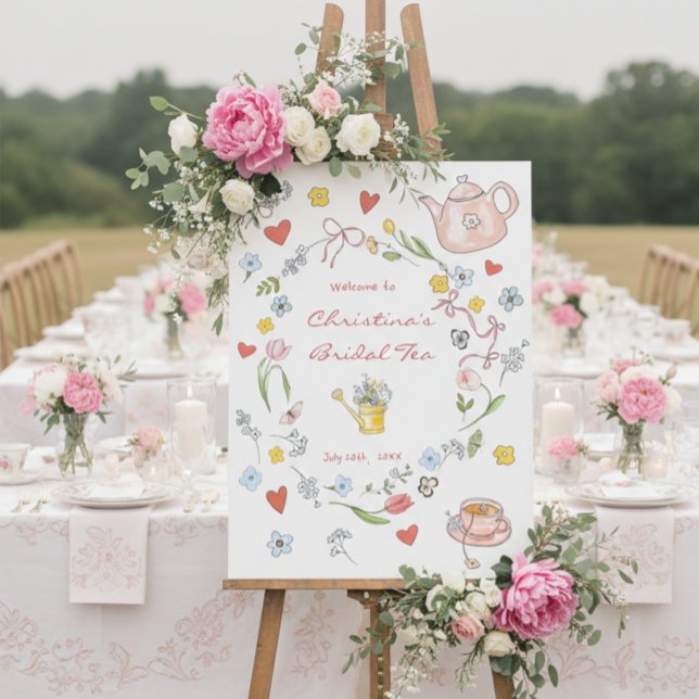 Handgezeichnetes Whimsical Tee Brautparty Willkomm Poster (Von Creator hochgeladen)
