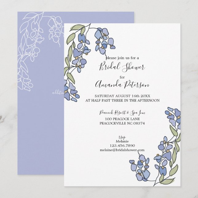 Handgezeichnetes Wisteria Floral Brautparty Einladung (Vorne/Hinten)