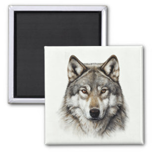 Handgezeichnetes Wolf Art Portrait Magnet
