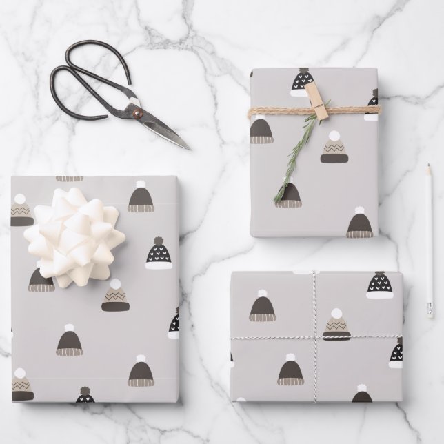 Handgezeichnetes Wollhutmuster Geschenkpapier Set (Vorderseite)