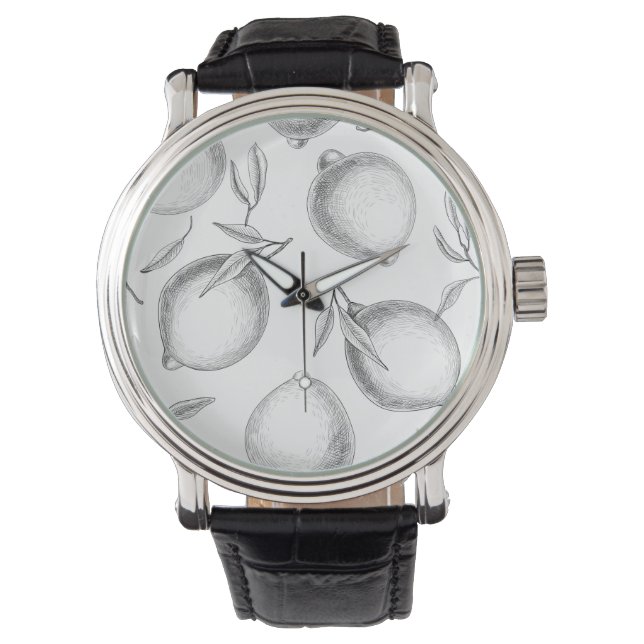 Handgezeichnetes Zitronenmuster Armbanduhr (Vorderseite)
