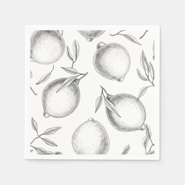 Handgezeichnetes Zitronenmuster Serviette (Vorderseite)