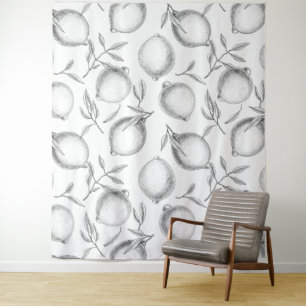 Handgezeichnetes Zitronenmuster Wandteppich