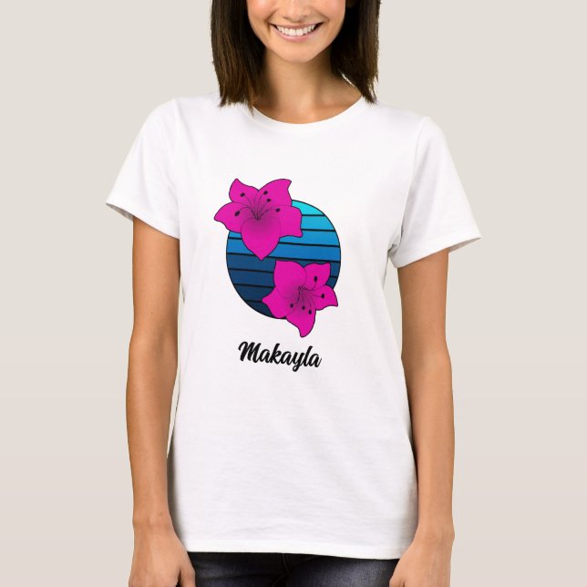 Handgezogene Azalea mit Sonnenuntergang T-Shirt (Vorderseite)