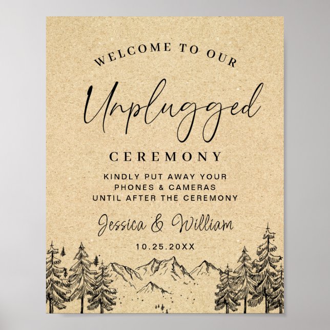 Handgezogene Berge Unplugged Wedding Zeremony Poster (Vorne)