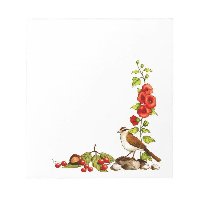 Handgezogene Blume, Vögel, Berries: Naturgrenze Notizblock (Vorderseite)