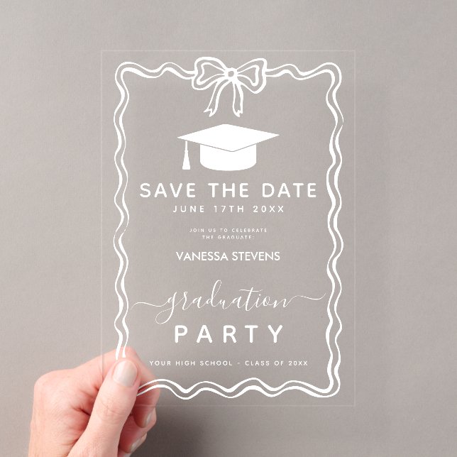 Handgezogene Doodles Abschluss Save the Date Acryleinladungen (Insitu (Handheld))