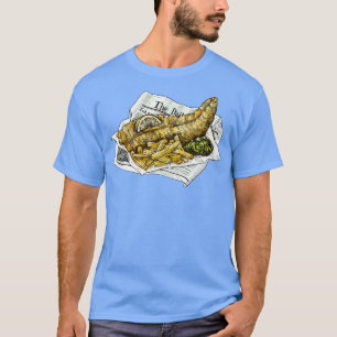 Handgezogene Fisch-Chips T-Shirt