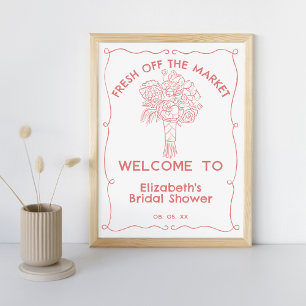 Handgezogene frische Blume Korallenwillkommen Poster