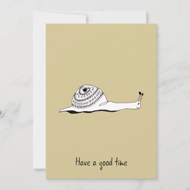 Handgezogene, gelbe Grußkarte mit Schnecke Einladung (Vorderseite)