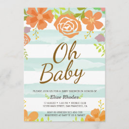 Handgezogene, grüne Streifen Blume Krandusche Einladung