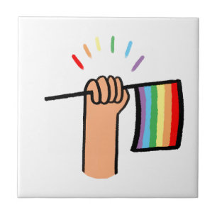 Handgezogene Hand Wave einer Regenbogenflagge Fliese