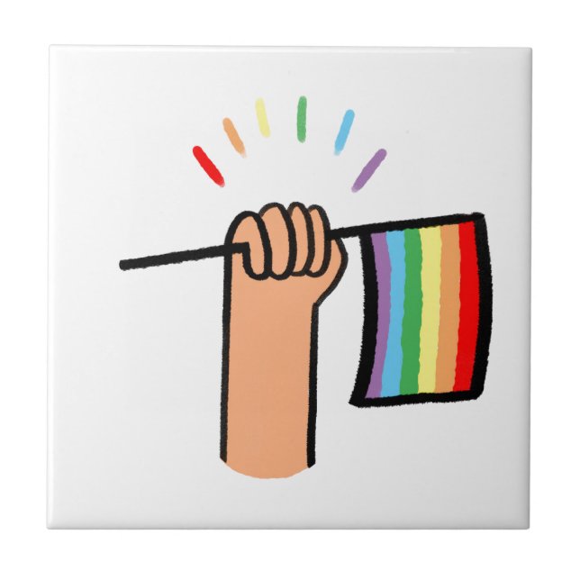 Handgezogene Hand Wave einer Regenbogenflagge Fliese (Vorderseite)