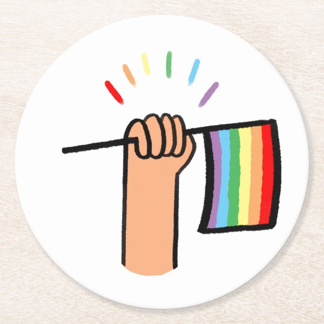 Handgezogene Hand Wave einer Regenbogenflagge Runder Pappuntersetzer (Vorderseite)