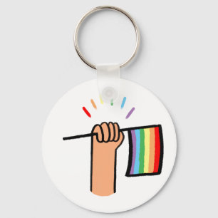 Handgezogene Hand Wave einer Regenbogenflagge Schlüsselanhänger