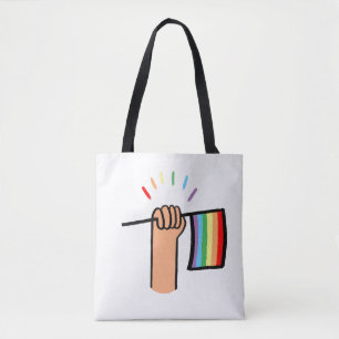 Handgezogene Hand Wave einer Regenbogenflagge Tasche