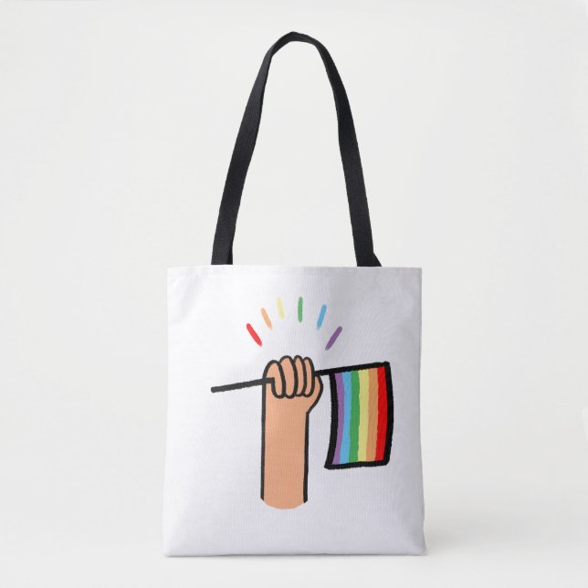 Handgezogene Hand Wave einer Regenbogenflagge Tasche (Vorderseite)