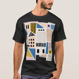 Handgezogene Häuser Nahtlos Abstrakt T-Shirt