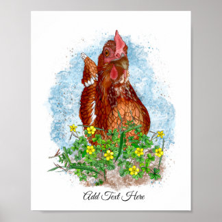 Handgezogene Hühnerart | Niedliches Hühnchen in Bl Poster