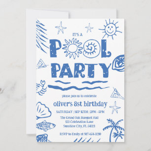 handgezogene Kids Pool Party, Swim Party Einladung
