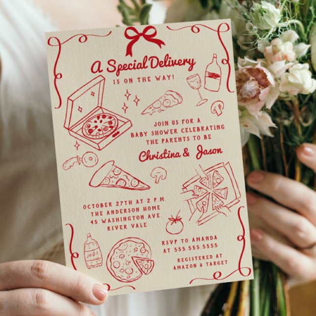 Handgezogene Pizza Baby Dusche Einladung (Von Creator hochgeladen)