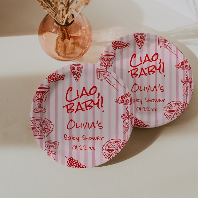 Handgezogene Pizza Pink Red Ciao Kinderdusche Pappteller (Von Creator hochgeladen)