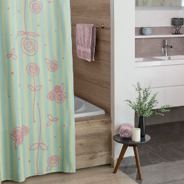 Handgezogene Rose und Streifen Duschvorhang