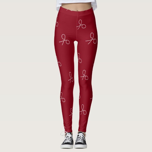 Handgezogene Schere auf Maronrot Leggings (Vorderseite)