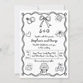 Handgezogene Schnurrbart QR knuddelige Hochzeit Einladung