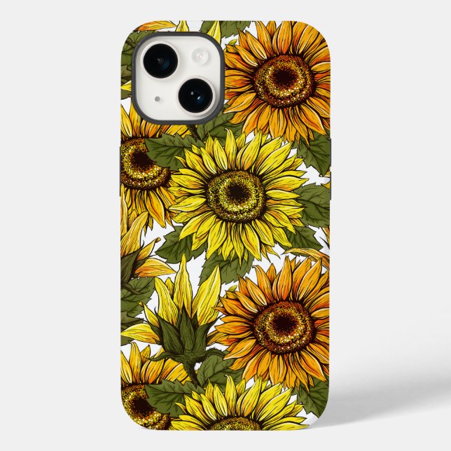 Handgezogene Sonnenblume Case-Mate iPhone 14 Hülle (Rückseite)