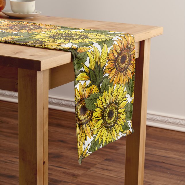 Handgezogene Sonnenblume Großer Tischläufer (Beispiel)