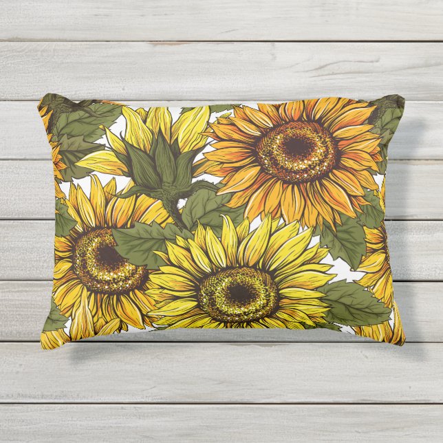 Handgezogene Sonnenblume Kissen Für Draußen (Vorderseite)