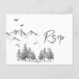 Handgezogene Waldhügel Hochzeit RSVP Postkarte