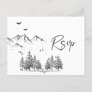Handgezogene Waldhügel Hochzeit RSVP Postkarte