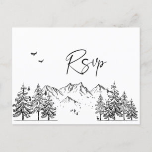 Handgezogene Waldhügel Hochzeit RSVP Postkarte