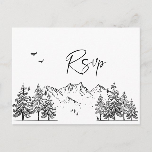Handgezogene Waldhügel Hochzeit RSVP Postkarte (Vorderseite)
