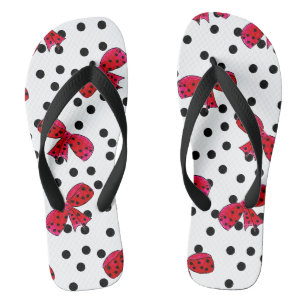 Handgezogener Bugpolka-Cartoon, weißer, schwarzer Flip Flops