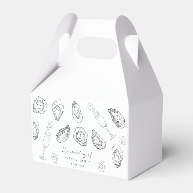 Handgezogener Champagner und Austern RoastWedding Geschenkschachtel (Vorderseite)
